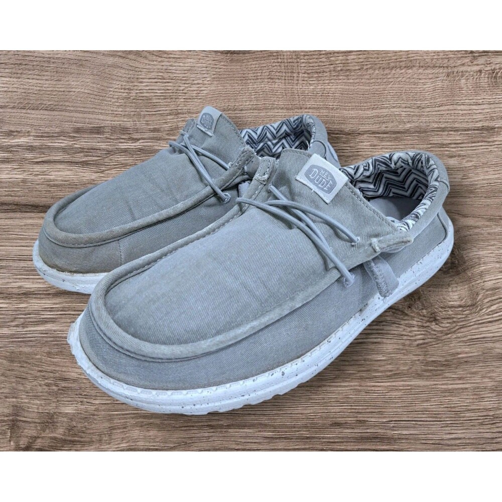 Hey Dude Wally Stretch Canvas Light Gray Men's 8 Shoes Slip On Sneakers Loafers